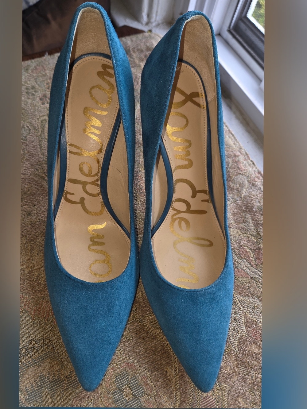 Sam Edelman Teal Suede Pointed-Toe Pumps